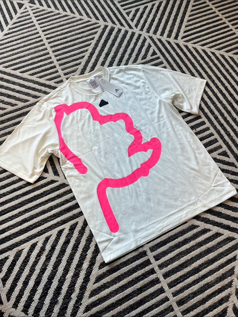 adidas White Tee with Bright Pink Outline Graphic {Fits M/L}